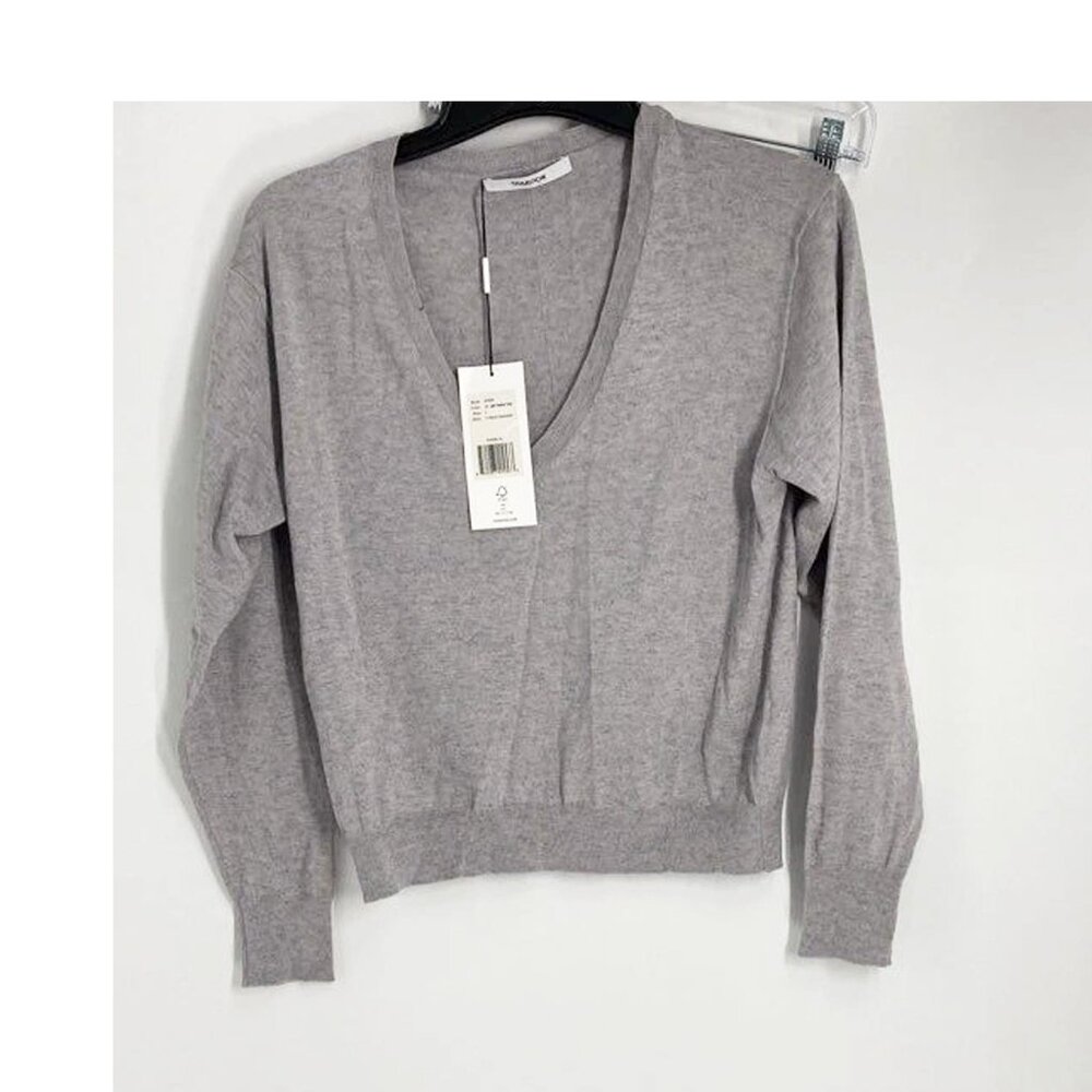 Thakoon Womens Gray Heather V-Neck Long Sleeve Pullover Sweater Size Large